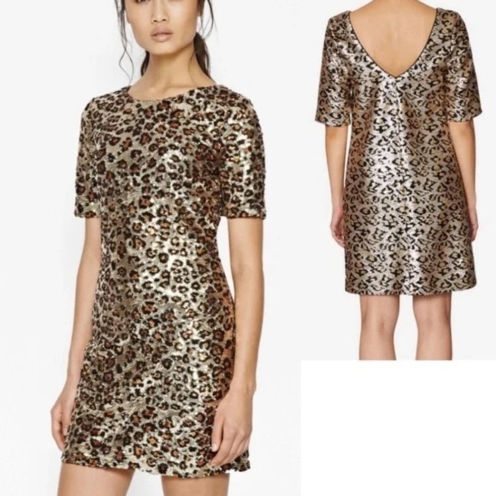 Betsey Johnson Animal Print mini sequin dress gold and black SZ 10